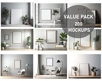 Wall Art Mockups, Frame Mockups, 200 Frame Mockup Bundle, Clean Blank Frame, Boho Modern Mockup, Poster Interior, Wall Art Styled Mockup