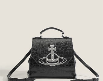 Vivienne Westwood Saturn crocodile print backpack, vintage bag, high capacity shoulder bags, handbag, casual ladies bag, gift for her