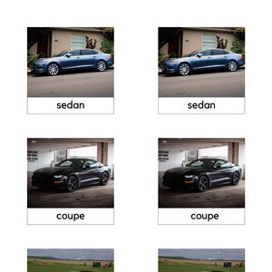 Tarjetas de tres partes para coche/ Idioma Montessori imprimibles