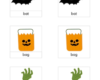 Halloween 3 Teilige Karten / Phonetische Montessori-Sprachkarten