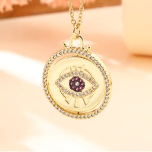 Collier pendentif en cristal Evil eye, collier Evil eye, collier en or, collier Dainty, bijoux minimalistes