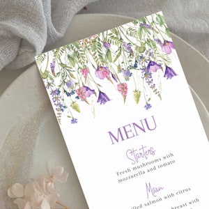 Menú de boda boho | Menú de boda de flores silvestres | Menú de boda colorido | Tarjeta de menú | Menú de boda imprimible | Descarga instantánea Editar en Canva
