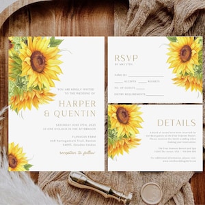 Sunflower Wedding Invitation | Flowers Wedding Invitation | Yellow wedding invite | Printable Wedding Invite |Instant Download Edit in Canva