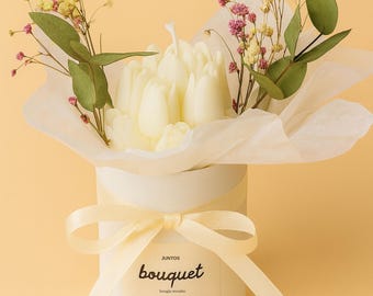 Molded dried flower candle – White pot – Mother’s Day, housewarming, baptism, communion gift – Choice of fragrance – Handmade in France