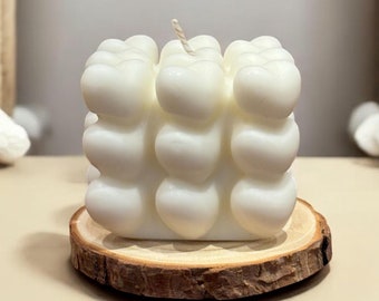 White Heart Cube Scented Candle – Vegetable Wax, Handmade, Minimalist Decor and Romantic Gift