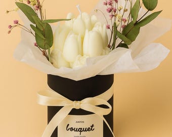 Floral sculpted candle – Black pot – Scented decoration – Housewarming, wedding, Mother’s Day gift – Dried flowers – Handmade in France