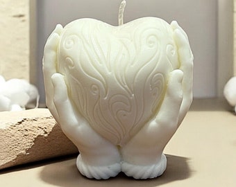 White "Hands of the Heart" Scented Candle - Vegetable Wax, Handmade, Decorative Gift, Valentine's Day or Well-Being