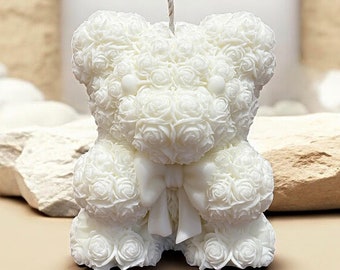 White Teddy Bear Candle – Scented Vegetable Wax Candle, Handmade, Birth Gift or Cocooning Decoration