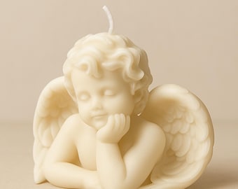 Angel candle molded in vegetable wax | Baptism, communion, wedding gift | Handmade decoration made in France
