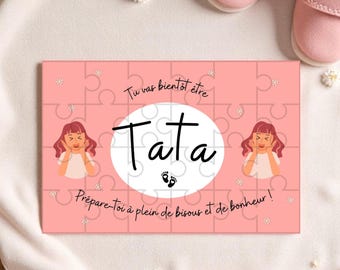 Pregnancy announcement puzzle “You’re going to be an aunt” – Original idea, 24 pieces, 10x15 cm – Envelope + pouch – Wooden easel option