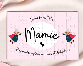 Pregnancy announcement puzzle “You’re going to be a Grandma” – Original idea 24 pieces – Postcard format 10x15 cm – Free pouch – Gift for future grandma