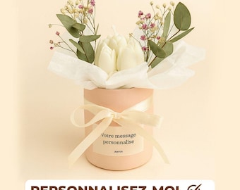 Vela de ramo personalizada – Maceta rosa, flores secas, etiqueta con nombre – Regalo para madrina, nacimiento, Día de la Madre – Hecho a mano en Francia