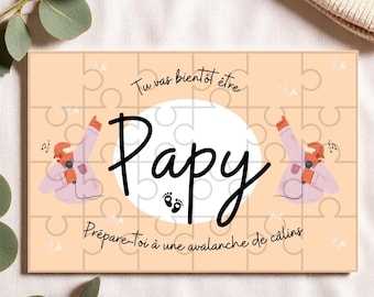Pregnancy announcement puzzle “You’re going to be a Grandpa” – Original idea 24 pieces – Postcard format – Cotton pouch included – Easel option