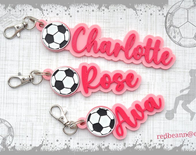 Personalized Girls Soccer name tag-Soccer bag tag-Soccer Coach gift-Soccer team gift-Soccer Keychain-Soccer water bottle tag gift