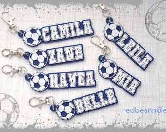 Boys Soccer bag name tag-Soccer backpack tag-Soccer team gift idea-Team Sport bag tag-Girls Soccer team bag pack tag-Soccer Coach gift tag