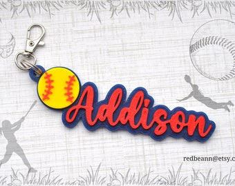 Personalized softball bag tag, Softball keychain, Softball backpack tag, Water bottle name tag, Softball Team gift, back-to-school gift