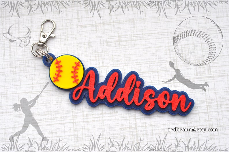 Personalized Softball Bag Tag, Softball Keychain, Softball Backpack Tag ...