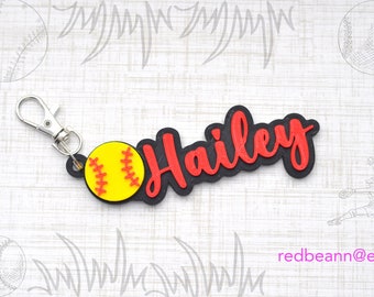 Personalized softball bag tag, Softball name tag, Softball backpack tag, Custom Softball keychain, Softball Team gift, Softball coach gift