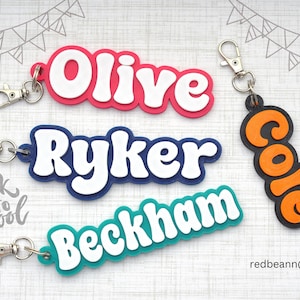 Backpack keychain, Bag tag, water bottle personalized name tag, back to school gift, custom party bag name, school name bag, diaper bag name