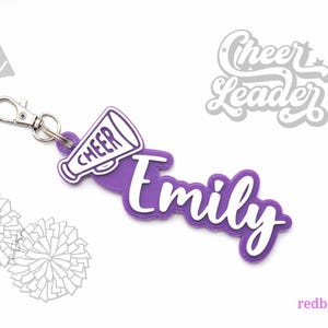 Cheer leader bag tag-cheer leading keychain-Cheer water bottle tag-Cheer team tag-cheer gift for coach-Party bag fillers-back to school name
