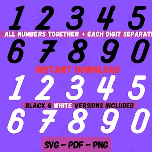 Number Templates Grouped on ONE Single Sheet  - Black Bold with Outline - Digital Download SVG - Not an Installable Font File