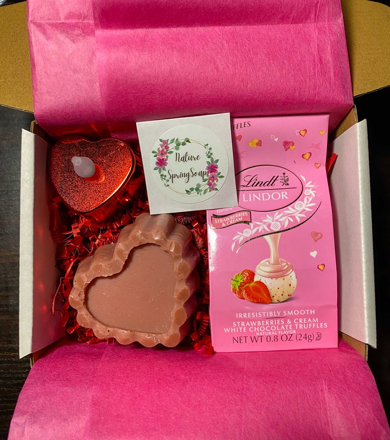 Heart Soap Valentine Gift Box for Her, Anniversary, Homemade Heart