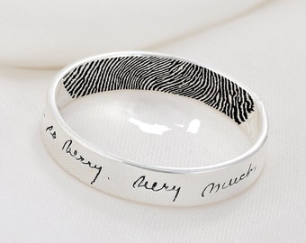 Handwriting Fingerprint Ring: Sterling Silver Personalized Memorial Gift