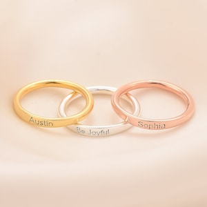 14K Gold Custom Engraved Name Ring: Skinny Stackable Ring