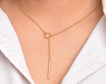 Sterling Silver Lariat Necklace: Long Drop Bar Y Necklace