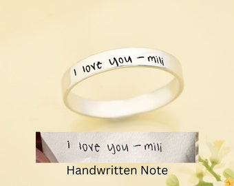 Custom Handwriting Ring, Personalize Engrave Silver Ring, Memorial Gift For Her, Handwriting Jewelry, Gift For Him