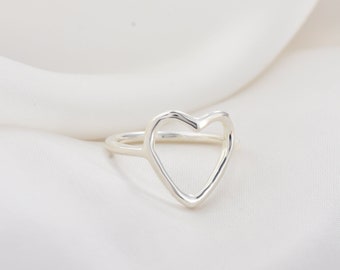 Heart Outline Ring, Open Heart Ring, Heart Shaped Rings, Love Ring, Proposal Ring, Hollow Heart Ring, Couple Ring, Gift For Her, Wife's Gift