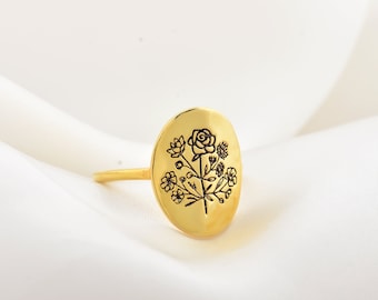 Personalized Birth Flower Ring, Family Florals Ring, Flower Bouquet Ring, Summer Minimalist Gift For Family, Mothers Day Gift, Gift For Her