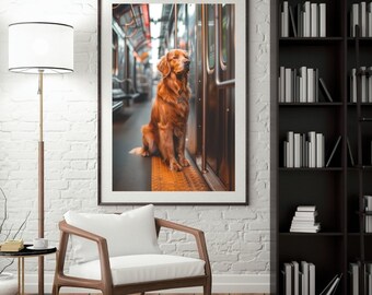 Funny Dog Digital Art Print - Farmhouse Rustic Decor, Instant JPEG Download, Whimsical Animal Wall Art for Home, Office, Gift,Dog Subway Art
