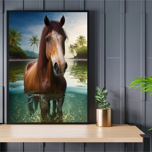 Caballo – Palmeras, Arte de playa, Decoración de playa, Descarga digital (JPEG), Arte animal, Animales de playa, Arte de granja, Impresiones de granja rústica, Tropical