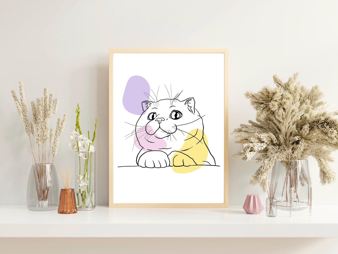 Custom Cat Line Art, Memorial Pet Gift, Cat Portrait Drawing, Cat Line ...