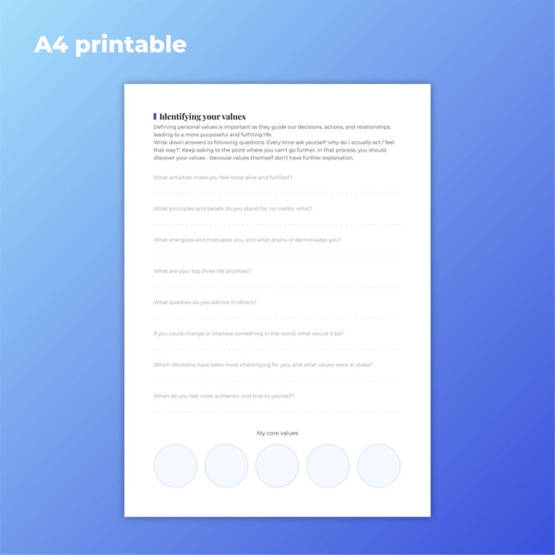 Discover Your Core Values: Personal Values Worksheet Instant Download ...