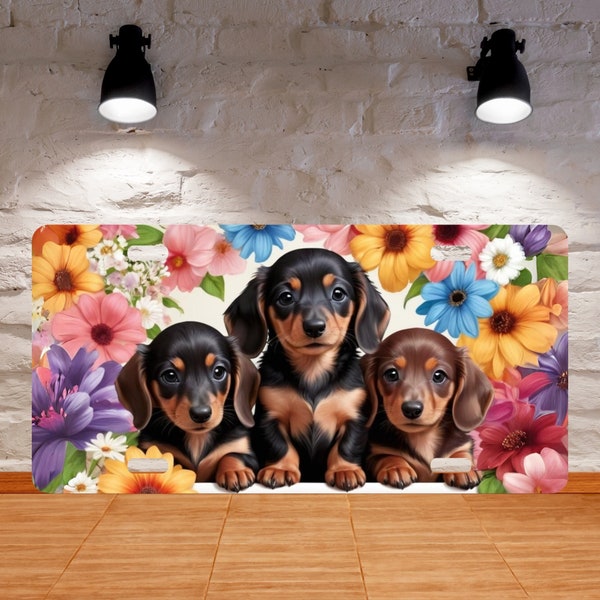 Dachshund Puppies License Plate Sublimation Design-Digital Download, DIY License Plate Design, License Plate PNG File, Dog License Plate.