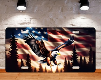 Patriotic License Plate Sublimation Design-Digital Download, American Flag License Plate, Eagle License Plate, PNG License Plate Design File