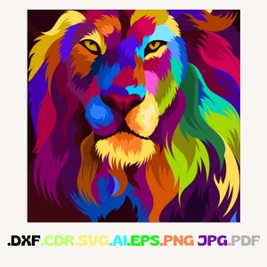 illustration colorful lion head with pop art style Vector