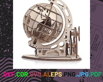 Laser Cut Plywood Globe / Digital Dxf File Glowforge, Digital File, 3D Globe, DXF, CDR, SVG, 3D Puzzle, Wooden Toy, Gift, Wooden Puzzle