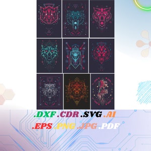 Animals Geometric Colourful 9 PLC Geometric Animals Laser Cut Cricut Bundle Wall Decor Svg Polygon Wild Animals Png - Minimalist Wall Decor