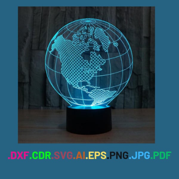 Planet Earth 3d Illusion Acrylic Lamp Free CDR Vectors File