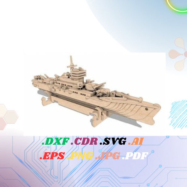 Aircraft Battleship Carrier 3d Puzzle model puzzle Retro Car Laser cut files Cnc router plans DXF CDR Svg vector Instant download Plywood