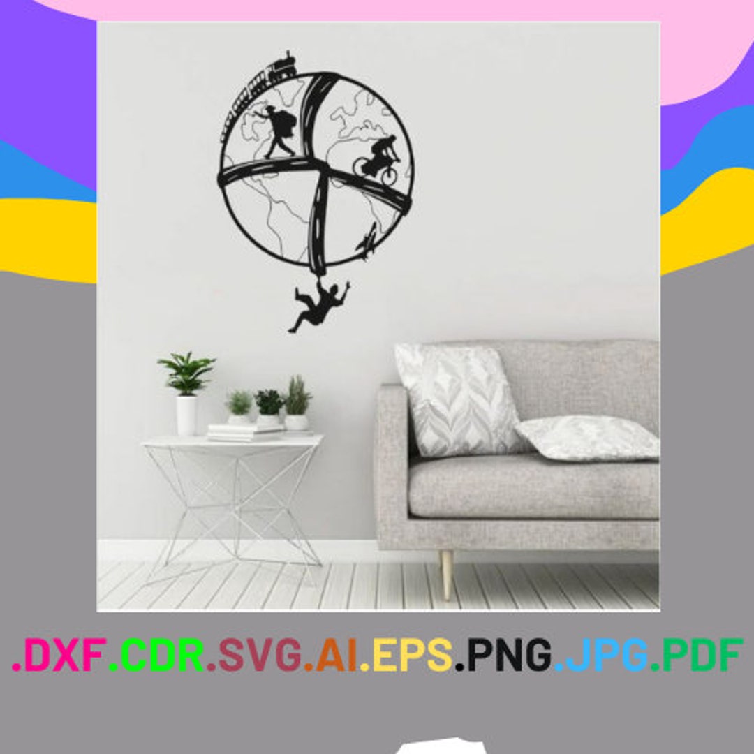 World, Travel Design Cut Svg Dxf File Wall Sticker Pdf Silhouette