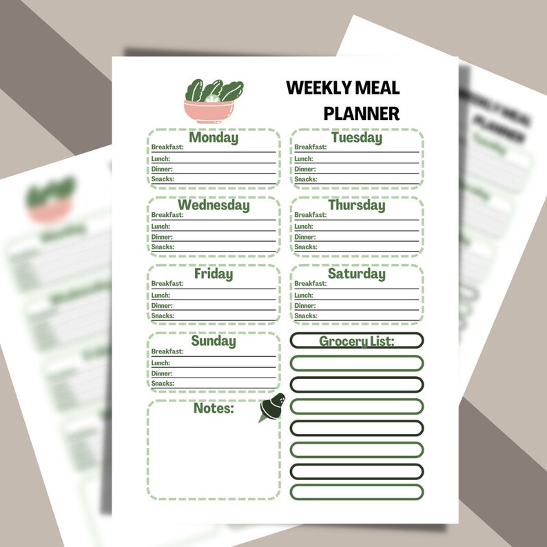 PRINTED A5 Weekly Meal Planner Inserts A5 Planner Inserts Printed