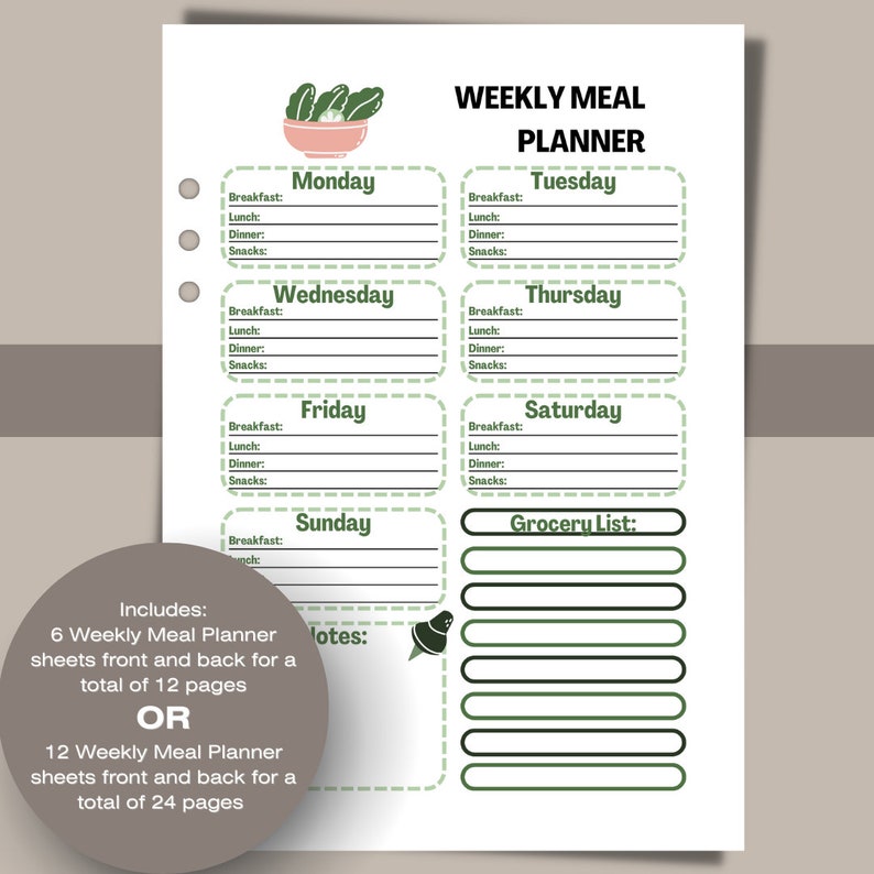 PRINTED A5 Weekly Meal Planner Inserts A5 Planner Inserts Etsy