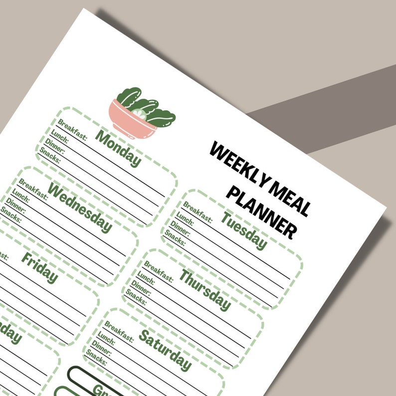 PRINTED A5 Weekly Meal Planner Inserts A5 Planner Inserts Printed