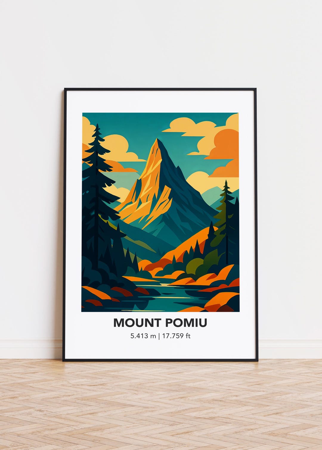 Mount Pomiu Poster: Modern Mountain Illustration Art - Etsy