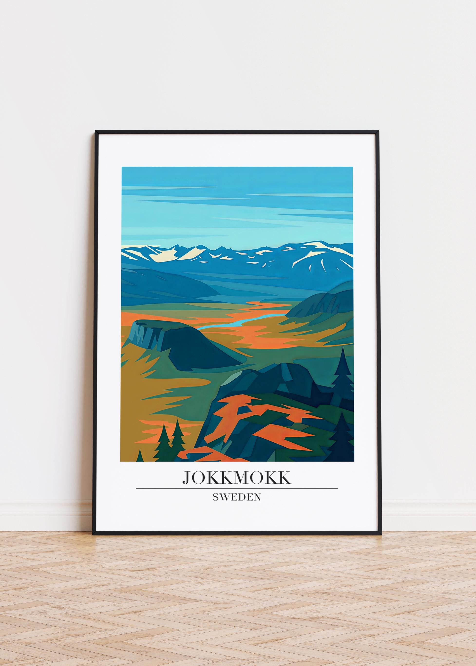 Jokkmokk スウェーデン ポスター: スカンジナビア トラベル プリント