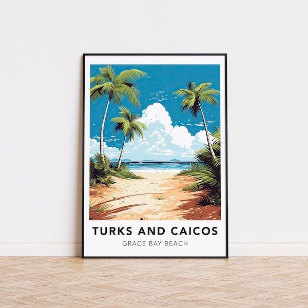 Turks and Caicos poster Grace Bay Beach print Turks and Caicos travel print wall art, Turks and Caicos travel poster